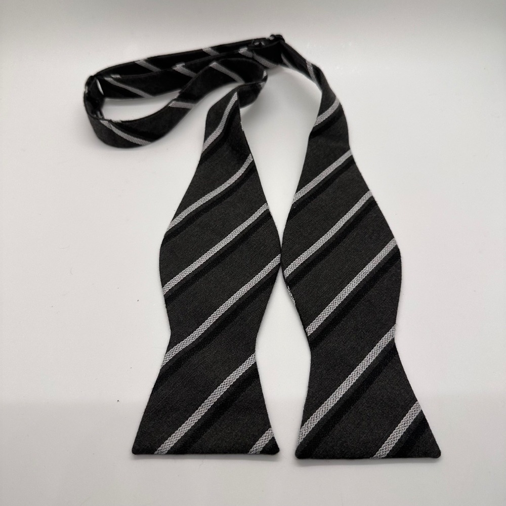 Ties.com Striped‎ Bow Tie Self Tie Gray Black Cotton Formal Party